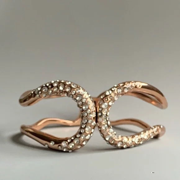 ALEXIS BITTAR • Rose Gold Miss Havisham Hinged Crystal Dusted Bangle Bracelet - Picture 3 of 9